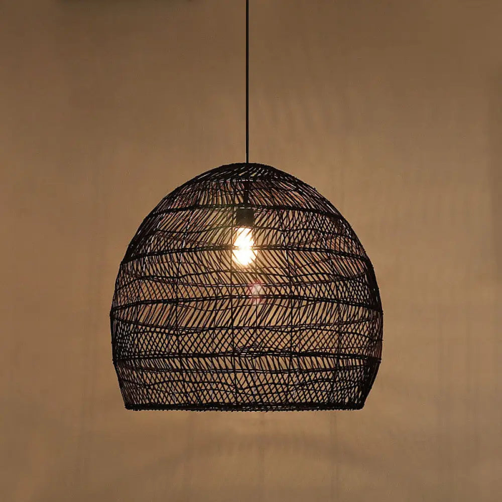 Woven Natural Fiber Dome Hanging Light Fixture – Bohemian Handcrafted Ceiling Lamp for Dining Room, Kitchen Island, Bedroom – Adjustable