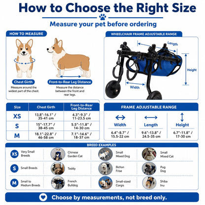 Ortekor Adjustable Rear Leg Dog Wheelchair for Daily Walks - Mobility Support Cart for Small Dogs with Weak Back Legs