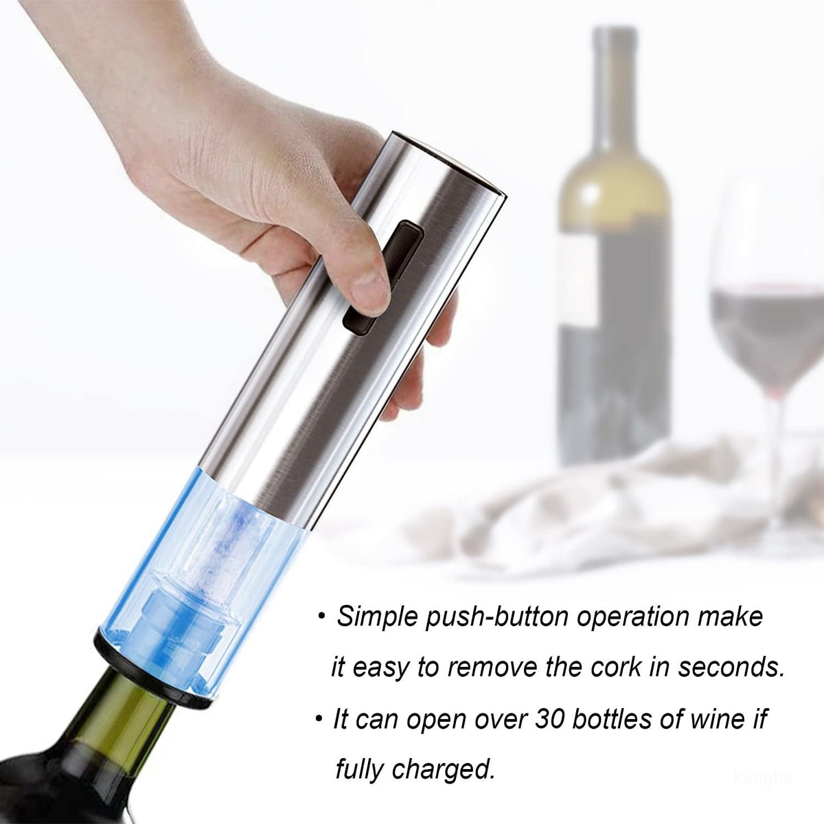 Automatic Wine Bottle Opener Cordless Rechargeable Set with Vacuum Pump & Pouring Spout for Parties Kitchens Dining Tables Silver Stainless