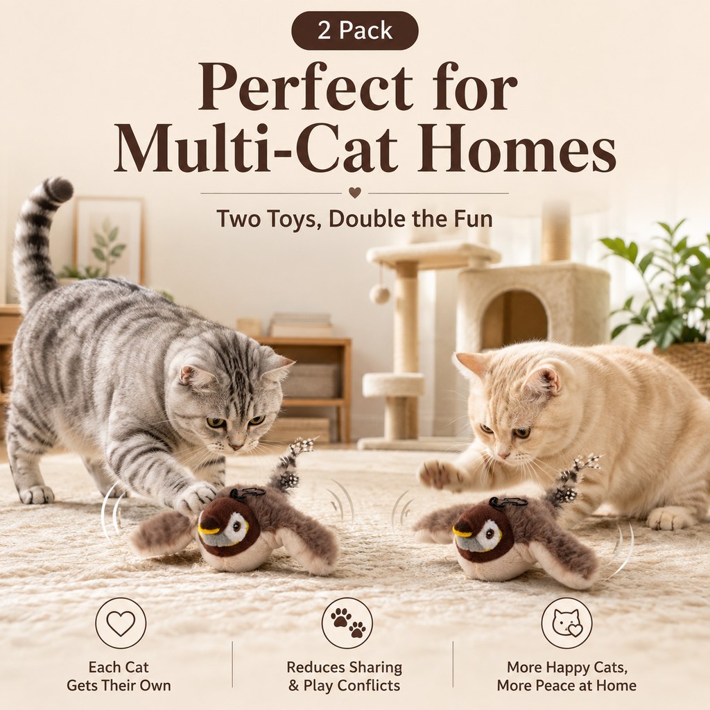 Ortekor Rechargeable Interactive Cat Toy - Flapping Bird, Plush Animal & Motion Activated Toys for Indoor Cats