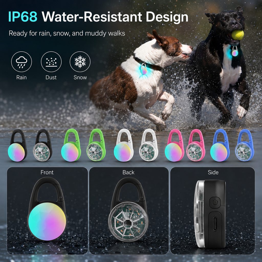 Ortekor Rechargeable Clip-On LED Dog Safety Light for Night Walks - Keeps Pets Visible During Evening Walks, Jogging & Outdoor Adventures