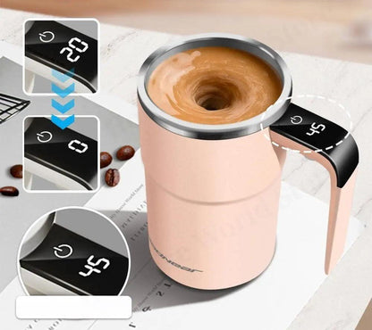 Automatic Battery-Powered Travel Mug with Magnetic Mixer & LED Temp Display for Hot Beverages Anywhere