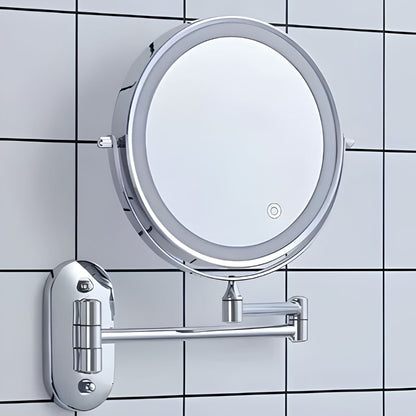 Wall-Mount Vanity Mirror with LED Ring Light & Swivel Magnifier – Rechargeable Touch Control for Makeup Application
