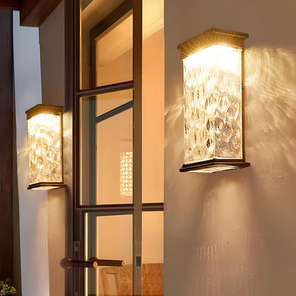 Outdoor Porch Sconce Dark Brown 11 in Height Rippled Glass LED Fixture 16W Warm White for Patio Garden Facade Entryway Exterior Weatherproof