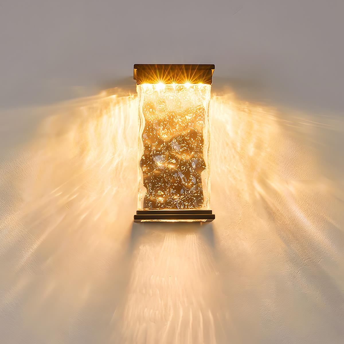 Outdoor Porch Sconce Dark Brown 11 in Height Rippled Glass LED Fixture 16W Warm White for Patio Garden Facade Entryway Exterior Weatherproof