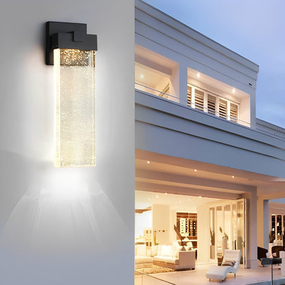 Outdoor Sconce with Crystal Diffuser – Black Aluminum, Warm White LED, Waterproof for Front Door, Patio, Garden Path & Driveway – Three Size