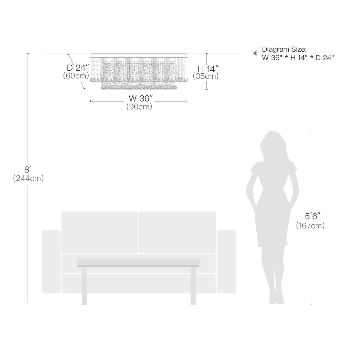 Tiered Glass Crystal Flush Mount Ceiling Light for Dining Room, Bedroom & Kitchen – Stainless Steel Frame, GU10 LED Compatible