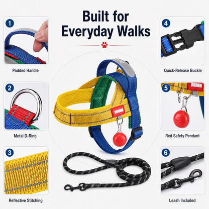 Ortekor No-Choke French Bulldog Harness & Leash Set for Daily Walks - Reflective, Easy-Control Fit for Broad-Chest Dogs