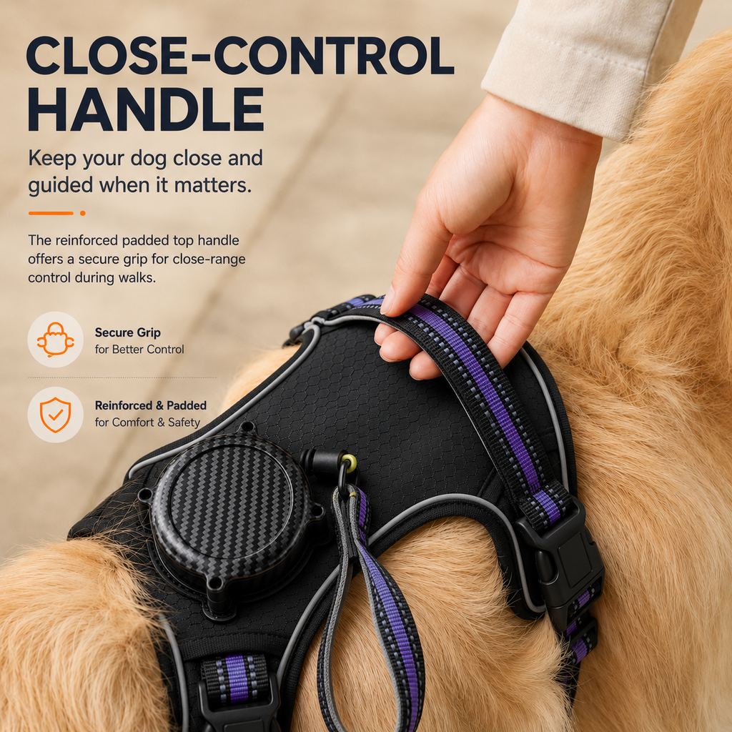 Ortekor 2-in-1 Reflective Dog Harness with Built-In Retractable Leash for Daily Walks - Close Control for Pulling Dogs