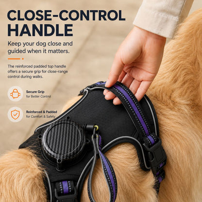 Ortekor 2-in-1 Reflective Dog Harness with Built-In Retractable Leash for Daily Walks - Close Control for Pulling Dogs