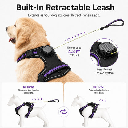 Ortekor 2-in-1 Reflective Dog Harness with Built-In Retractable Leash for Daily Walks - Close Control for Pulling Dogs