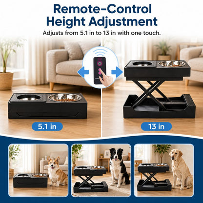 Ortekor Remote-Control Adjustable Dog Feeding Station for Home Meals - Helps Reduce Neck Bending, Slow Fast Eating & Keep Floors Cleaner