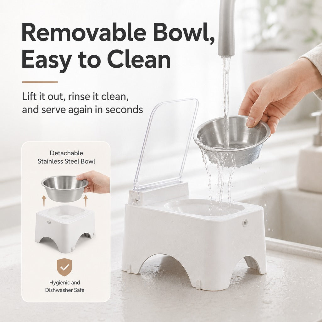 Ortekor Smart Auto-Opening Covered Cat Bowl for Cleaner Indoor Feeding - Rechargeable Dustproof Cat Feeder