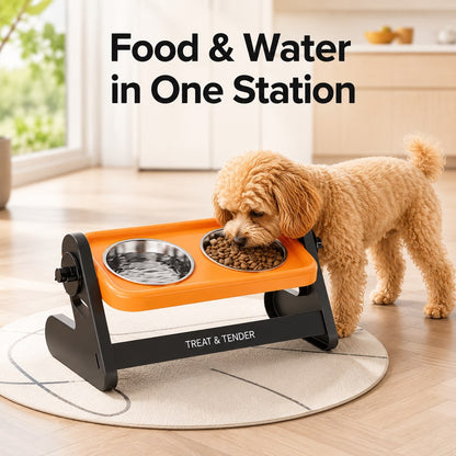 Ortekor Adjustable Elevated Stainless Steel Pet Bowls for Cats & Small Dogs - Tilted Feeding Station for Easier Mealtime & Less Floor Mess