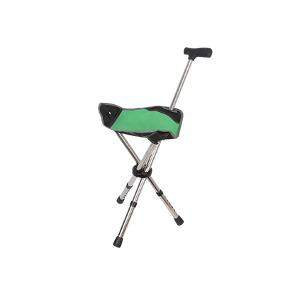 Folding Walking Cane with Built-In Seat & Tripod Base – Adjustable Height 22-34 in, Supports 287 lb, Lightweight 2.4 lb Aluminum Portable