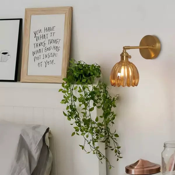 Floral Glass Sconce E26 Base 4.7 in Shade Bedroom Hallway Accent Light Fixture Metal Frame Classic Style for Living Room Bedside Mirror Corr