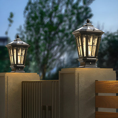 Solar Fence Post Light Cast Aluminum 17 in Tall Warm LED Lantern Waterproof for Driveway Patio Pillar Garden Pathway Gate Post Outdoor Light