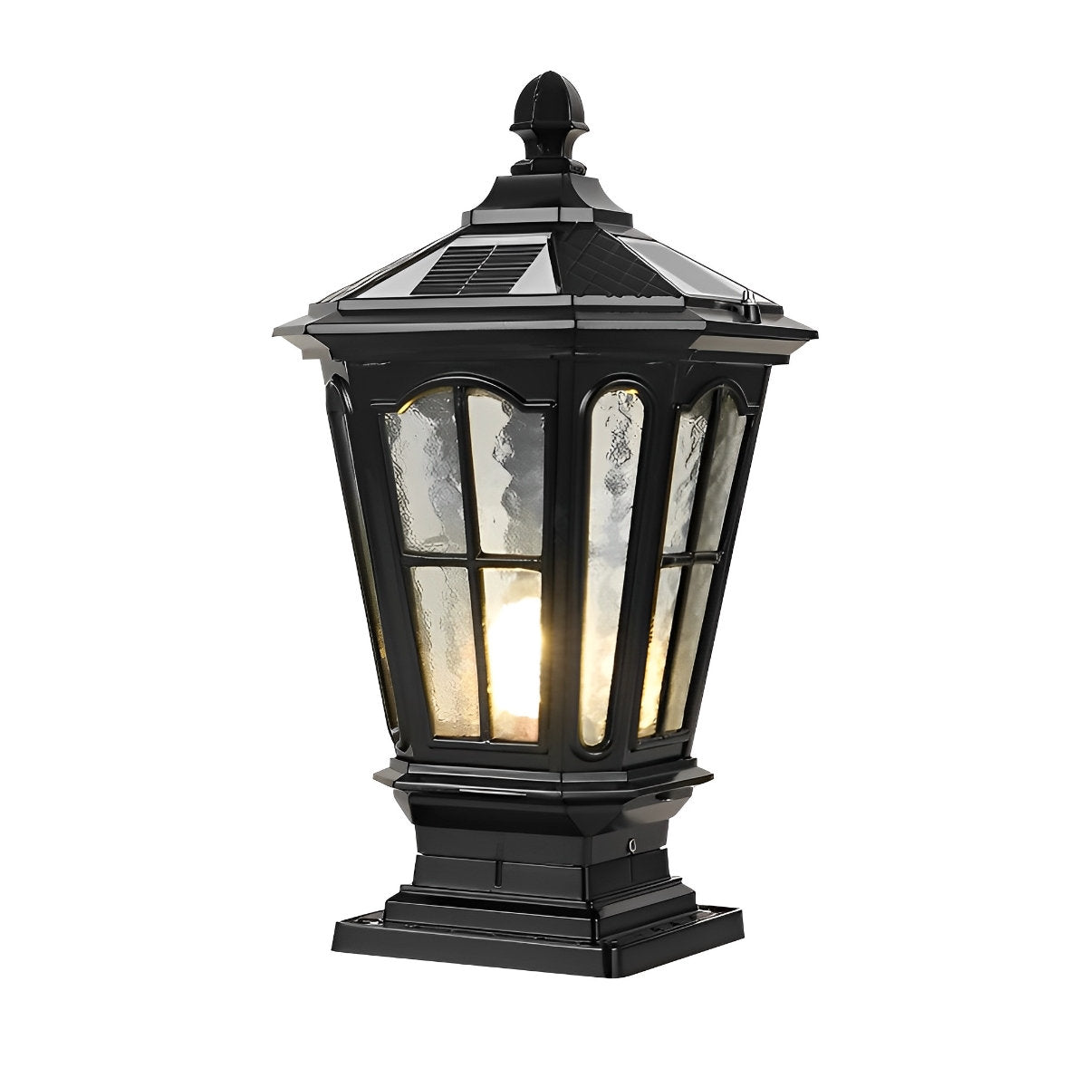 Solar Fence Post Light Cast Aluminum 17 in Tall Warm LED Lantern Waterproof for Driveway Patio Pillar Garden Pathway Gate Post Outdoor Light