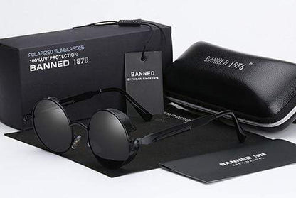 Vintage Round Metal Sunglasses with Polarized UV Protection for Men – Retro Circle Frame Shades with Industrial Accents