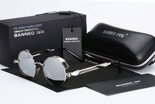 Vintage Round Metal Sunglasses with Polarized UV Protection for Men – Retro Circle Frame Shades with Industrial Accents