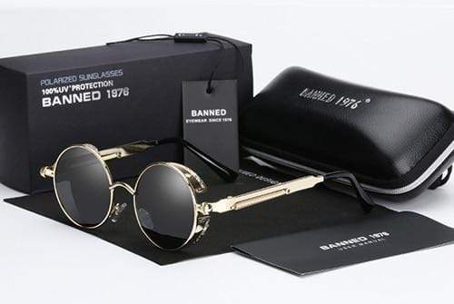Vintage Round Metal Sunglasses with Polarized UV Protection for Men – Retro Circle Frame Shades with Industrial Accents
