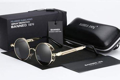 Vintage Round Metal Sunglasses with Polarized UV Protection for Men – Retro Circle Frame Shades with Industrial Accents
