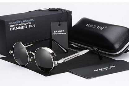 Vintage Round Metal Sunglasses with Polarized UV Protection for Men – Retro Circle Frame Shades with Industrial Accents