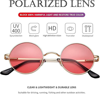 Circle Frame Polarized Sunglasses Anti-Glare UV Protection Vintage Round Eyewear for Outdoor Beach Festival Everyday Wear Men Women