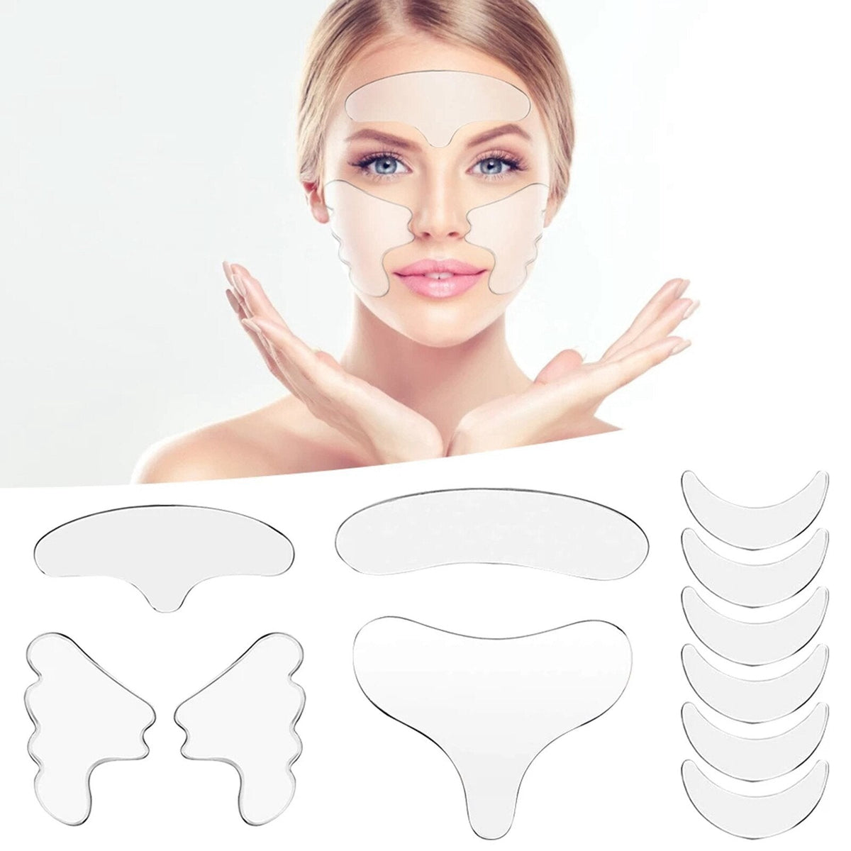 Overnight Facial Smoothing Pads Reusable Medical Grade Silicone Forehead Eye Cheek Chest Line Reducer Anti Aging Skincare Kit