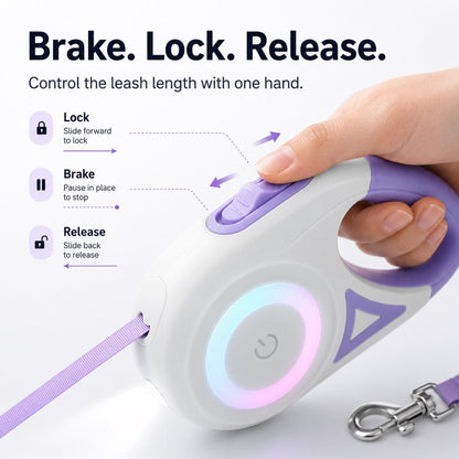 Ortekor LED Retractable Dog Leash for Night Walks - Light-Up Dog Leash with Built-In Spotlight, RGB Side Glow & One-Touch Brake for Safer Evening Walks