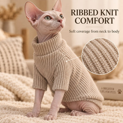 Ortekor Cozy Cat Turtleneck Sweater & Sherpa Vest Set - Cool-Weather Indoor Layers for Hairless & Short-Haired Cats