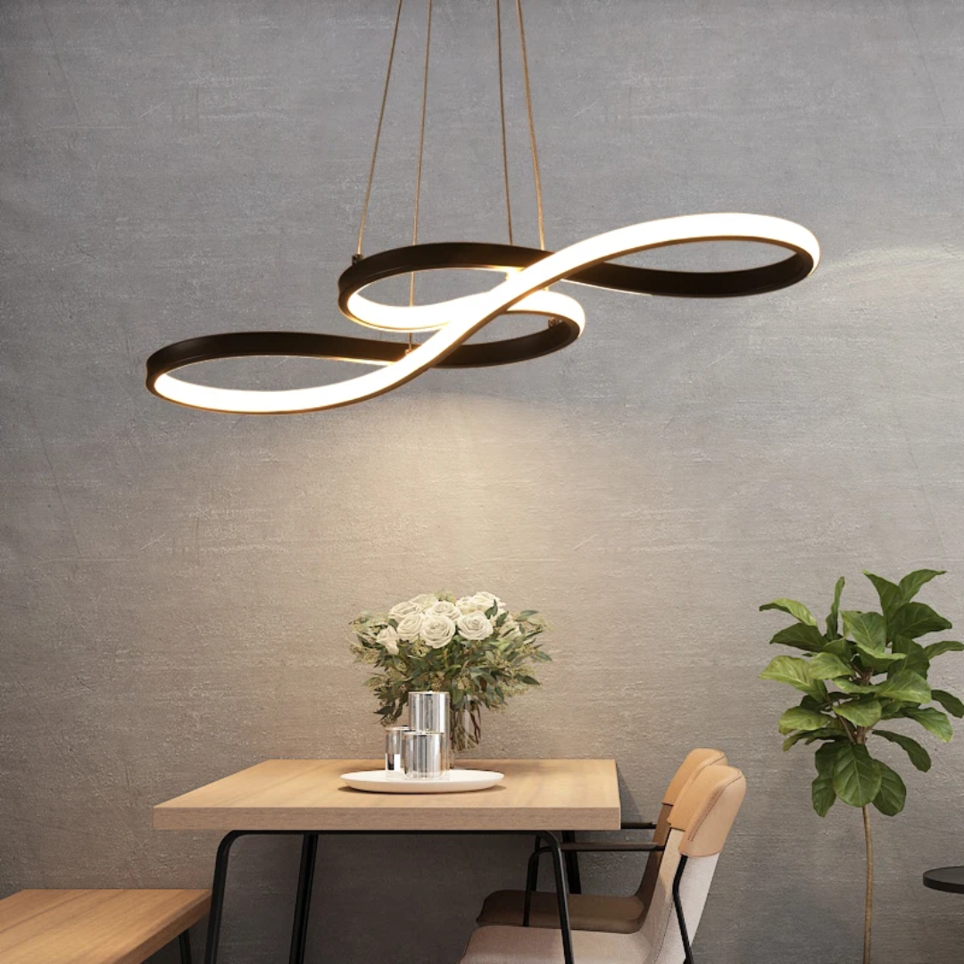 Modern Circle Hanging Fixture with Remote Dimming for Dining Room & Kitchen Island Adjustable Height 47 in Black White Gold Finish Contempor