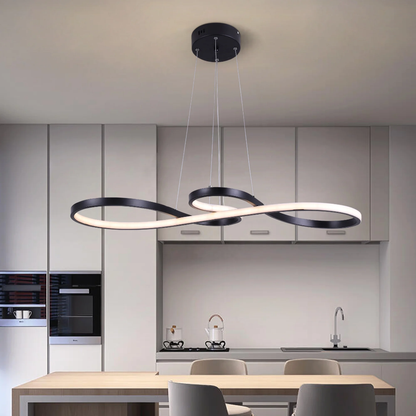Modern Circle Hanging Fixture with Remote Dimming for Dining Room & Kitchen Island Adjustable Height 47 in Black White Gold Finish Contempor