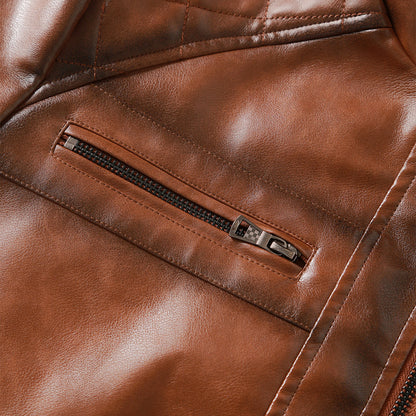 Men's Embroidered Moto Jacket in PU Leather with Side Belt & Zip Pockets – Classic Biker Style for Street, Rides & Everyday Wear