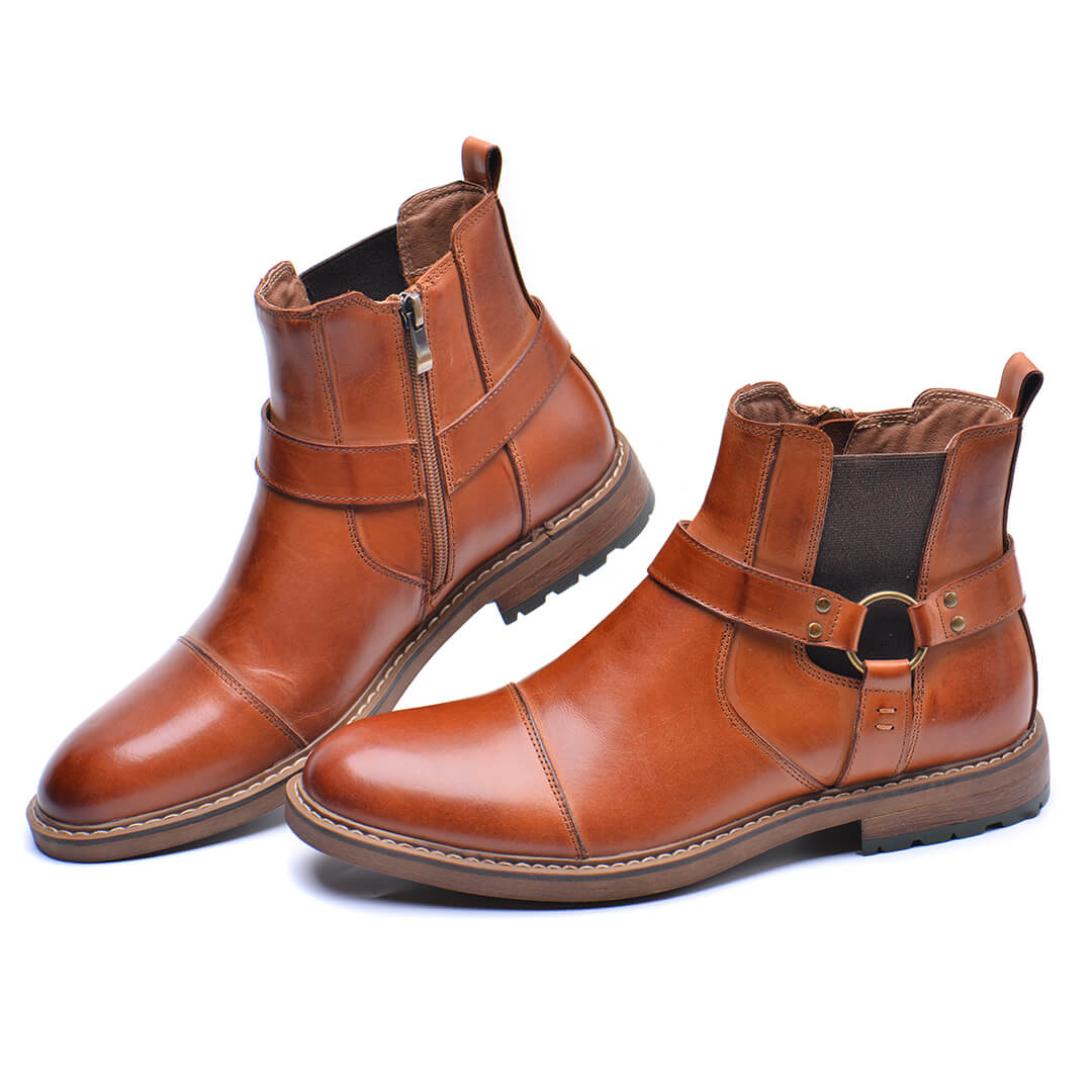 Men's Vintage Motorcycle Leather Boots – Lace-Up Ankle Boots with Sturdy Sole for Riding, Work & Everyday Wear – Moto-Inspired Footwear