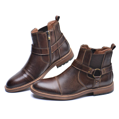 Men's Vintage Motorcycle Leather Boots – Lace-Up Ankle Boots with Sturdy Sole for Riding, Work & Everyday Wear – Moto-Inspired Footwear