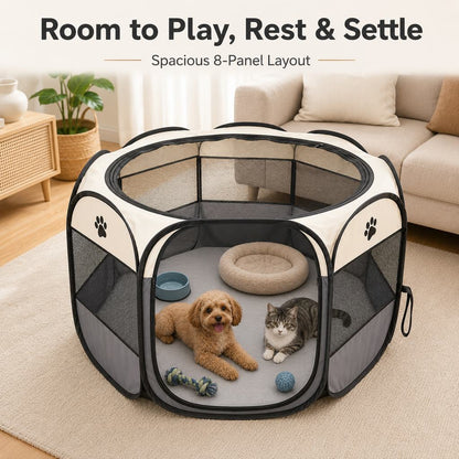 Ortekor Portable Foldable Dog & Cat Playpen for Home, Travel & Camping - Breathable Space-Saving Pet Pen with Carry Bag