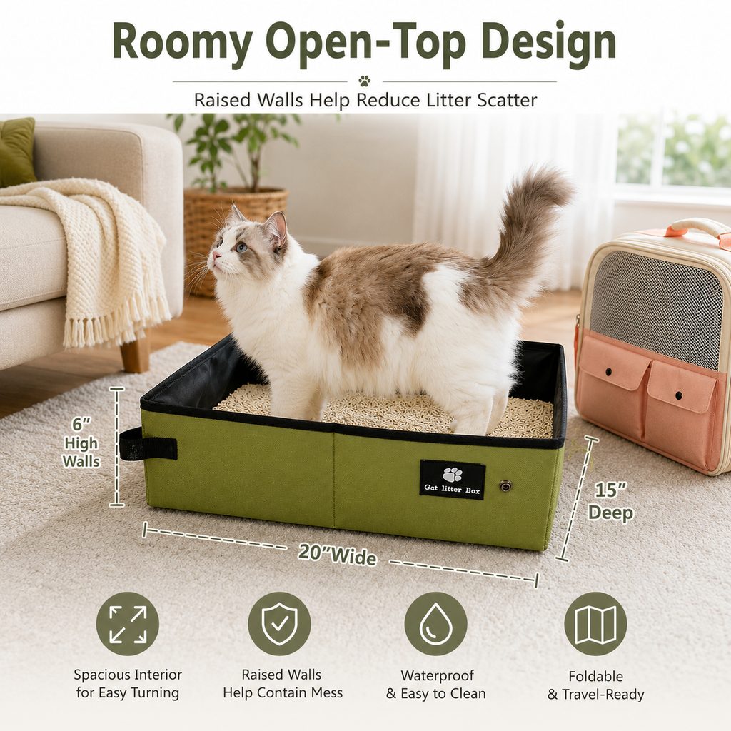 Ortekor Portable Foldable Cat Litter Box for Road Trips, Hotels & RV Travel - Reusable Waterproof Travel Cat Toilet to Stop Leaks & Save Space