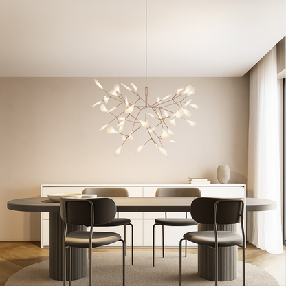 Branching LED Chandelier with Glowing Orbs in Rose Gold Finish – Modern Multi-Light Fixture for Dining Room, Living Room & High Ceilings