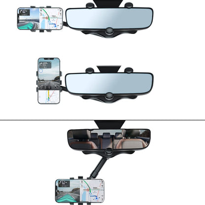 Adjustable Rearview Mirror Phone Mount for Cars – 360° Swivel Arm Clip-On Smartphone Cradle for Hands-Free Navigation & Calls