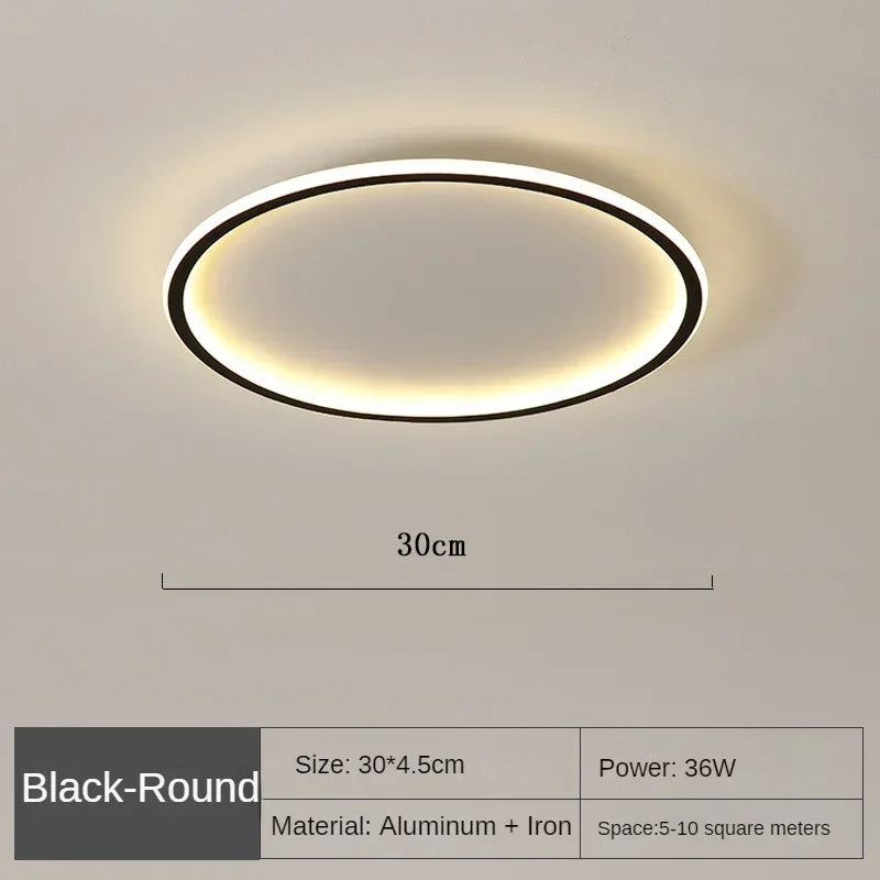 Round LED Flush Mount Ceiling Light — Modern Minimalist Design in Black, White & Gold Finish — Dimmable Nordic Style Overhead Fixture for