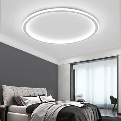 Round LED Flush Mount Ceiling Light — Modern Minimalist Design in Black, White & Gold Finish — Dimmable Nordic Style Overhead Fixture for