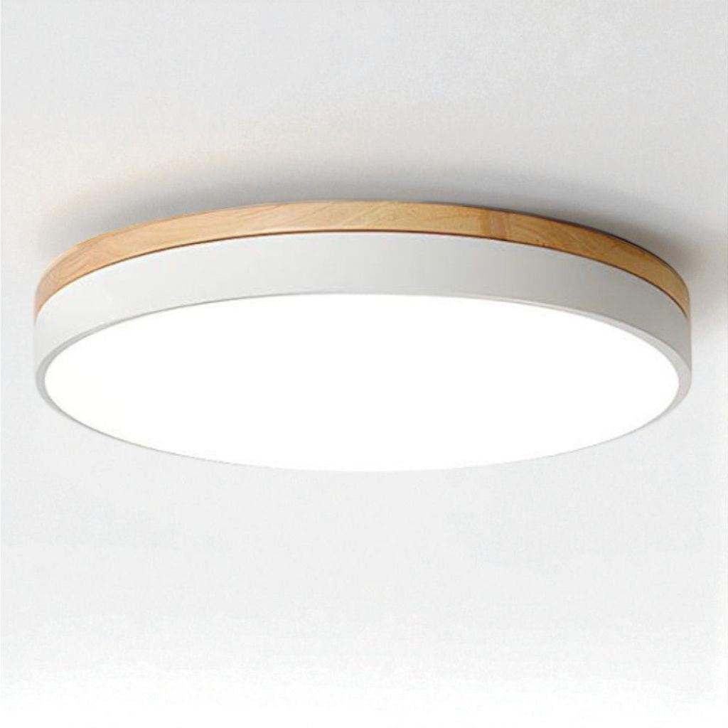 LED Flush Mount Ceiling Light Wood Frame Round Acrylic 12-20 Inch Hardwired Bedroom Living Room Office Kitchen Hallway Modern Minimalist