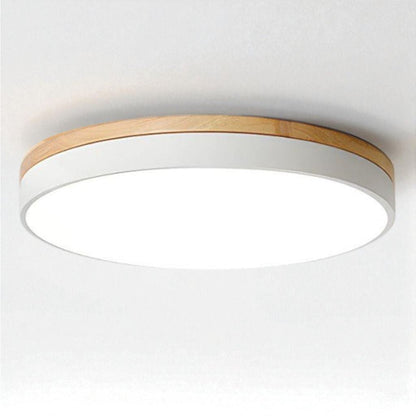 LED Flush Mount Ceiling Light Wood Frame Round Acrylic 12-20 Inch Hardwired Bedroom Living Room Office Kitchen Hallway Modern Minimalist