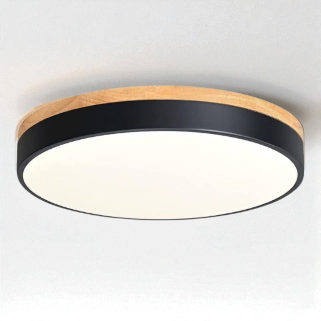 LED Flush Mount Ceiling Light Wood Frame Round Acrylic 12-20 Inch Hardwired Bedroom Living Room Office Kitchen Hallway Modern Minimalist
