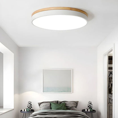 LED Flush Mount Ceiling Light Wood Frame Round Acrylic 12-20 Inch Hardwired Bedroom Living Room Office Kitchen Hallway Modern Minimalist