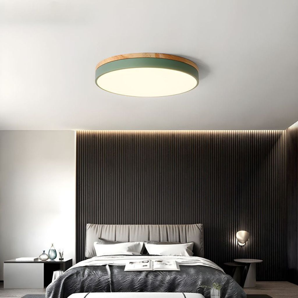LED Flush Mount Ceiling Light Wood Frame Round Acrylic 12-20 Inch Hardwired Bedroom Living Room Office Kitchen Hallway Modern Minimalist