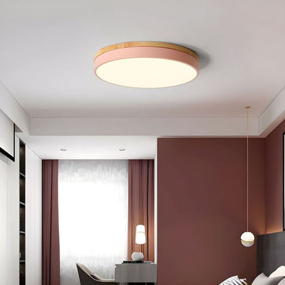 LED Flush Mount Ceiling Light Wood Frame Round Acrylic 12-20 Inch Hardwired Bedroom Living Room Office Kitchen Hallway Modern Minimalist