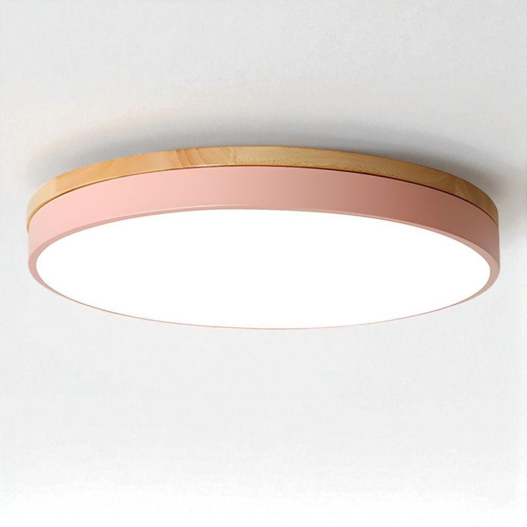 LED Flush Mount Ceiling Light Wood Frame Round Acrylic 12-20 Inch Hardwired Bedroom Living Room Office Kitchen Hallway Modern Minimalist