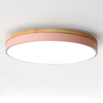 LED Flush Mount Ceiling Light Wood Frame Round Acrylic 12-20 Inch Hardwired Bedroom Living Room Office Kitchen Hallway Modern Minimalist